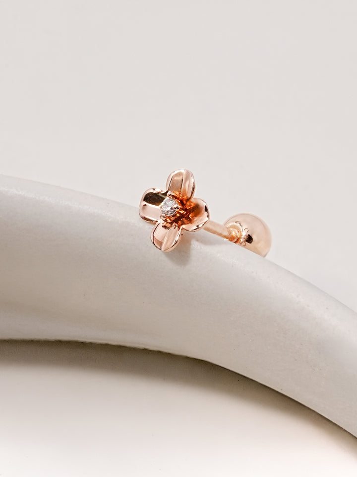 14K Solid Gold Mini Bloom Cubic Cartilage Earring 20G