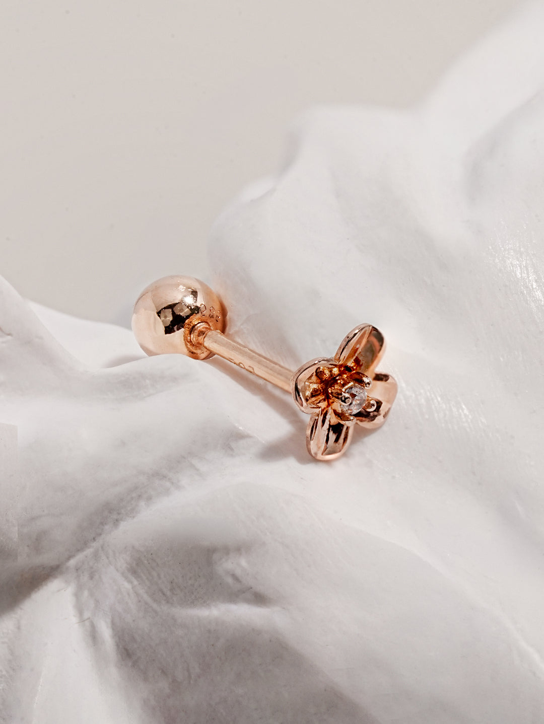 14K Solid Gold Mini Bloom Cubic Cartilage Earring 20G