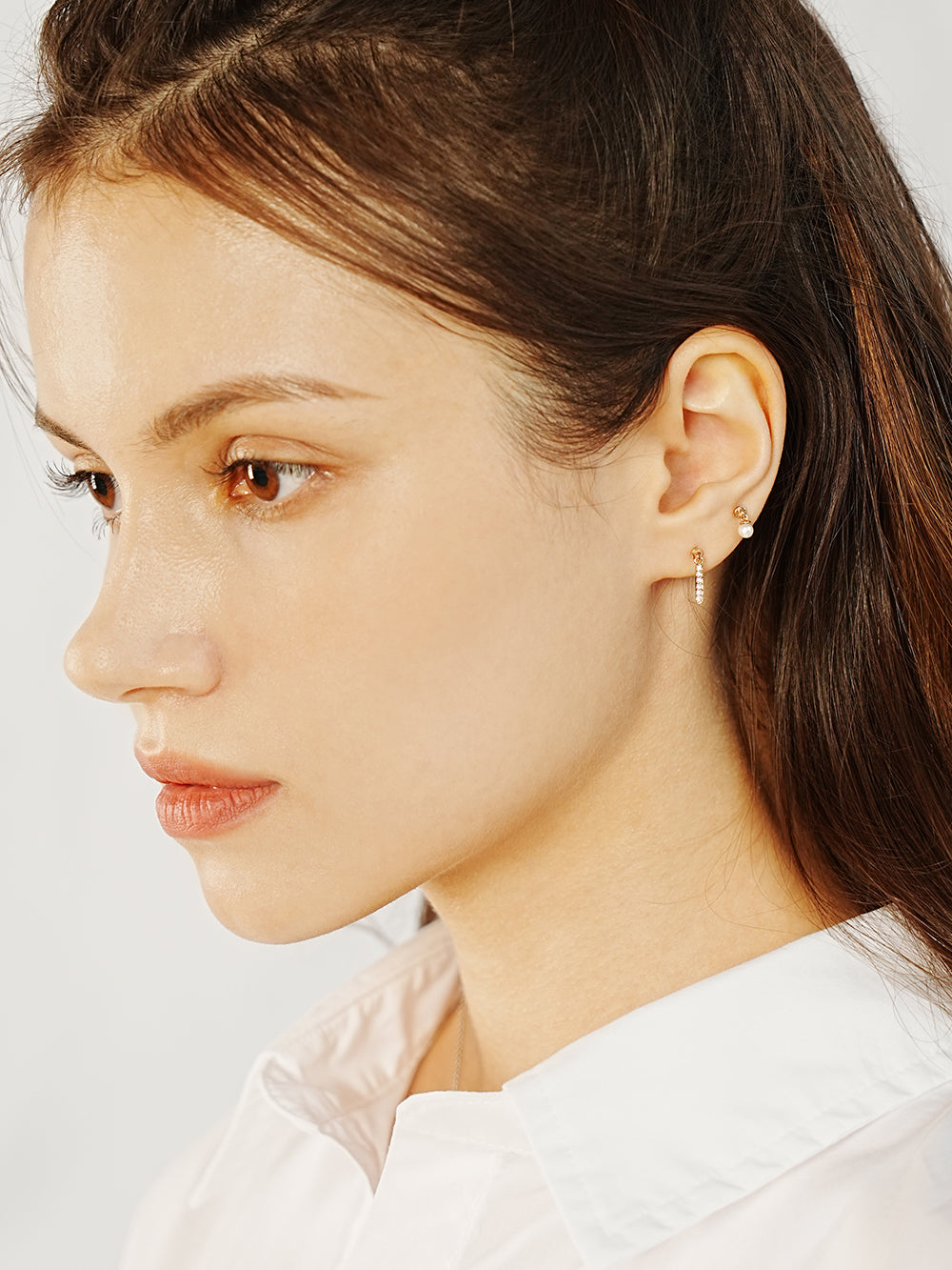 14K Gold Cubic Stick Drop Cartilage Earring 20G