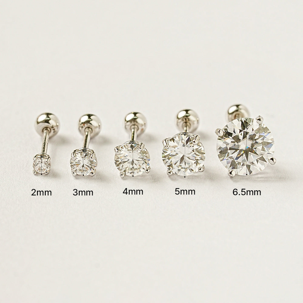 14K Gold 4 Pronged Moissanite Cartilage Earring 20G18G16G