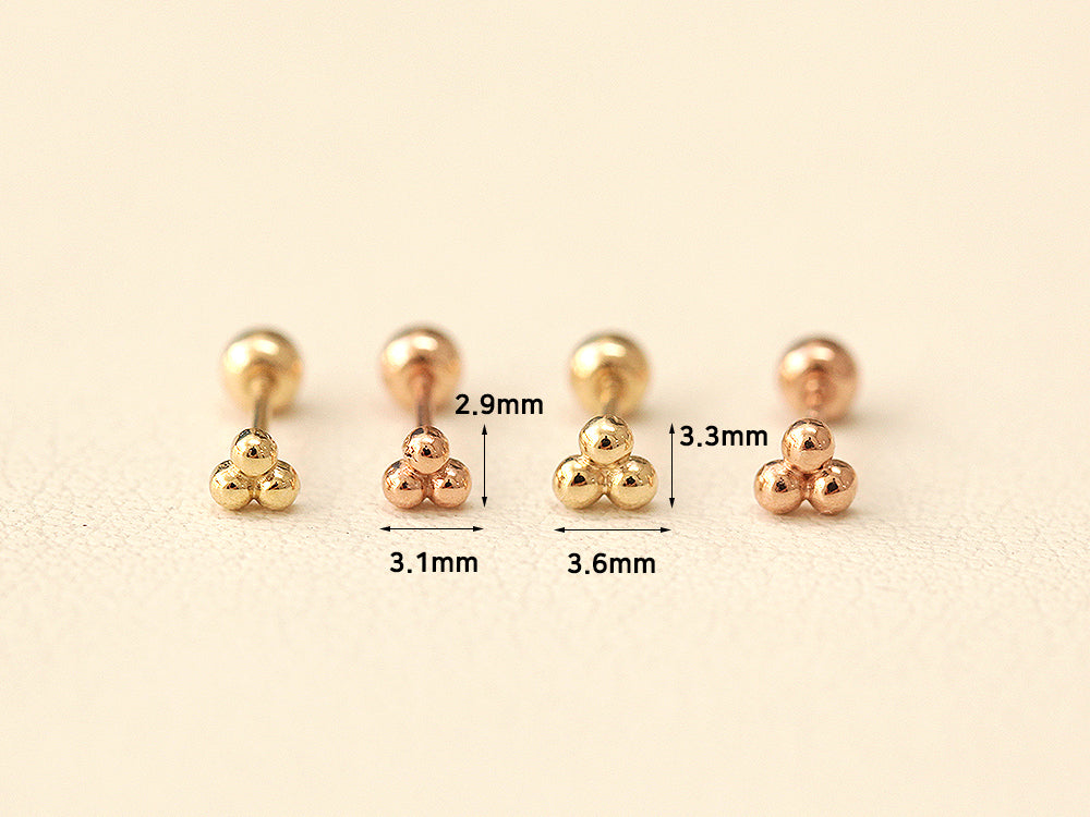 14K gold Triangle Ball cartilage earring 20g