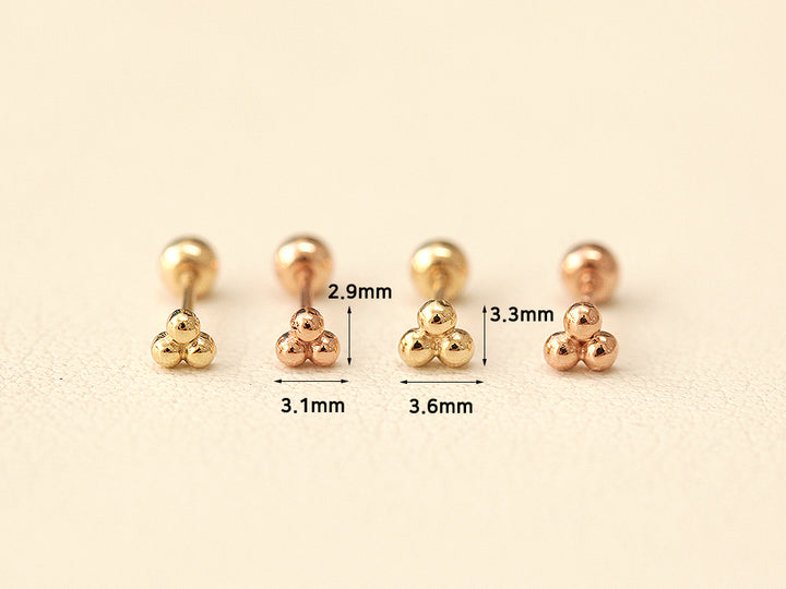 14K gold Triangle Ball cartilage earring 20g