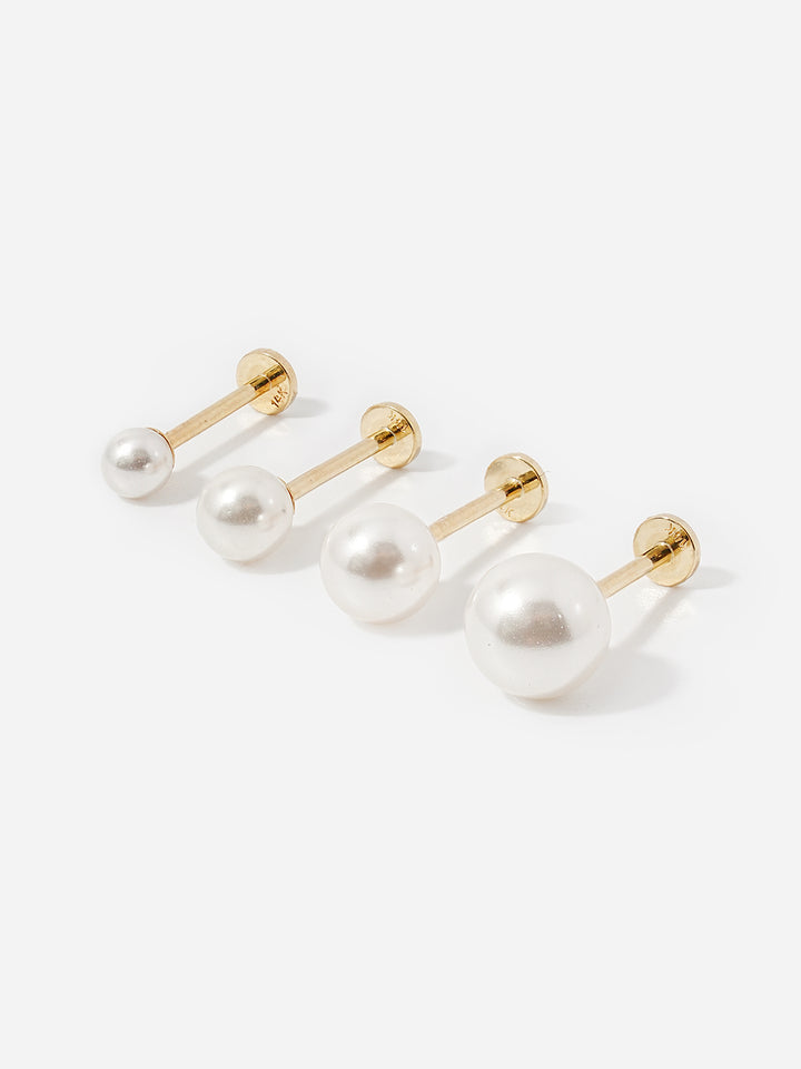 14K Gold Basic Pearl Internally Threaded Labret Piercing 20G