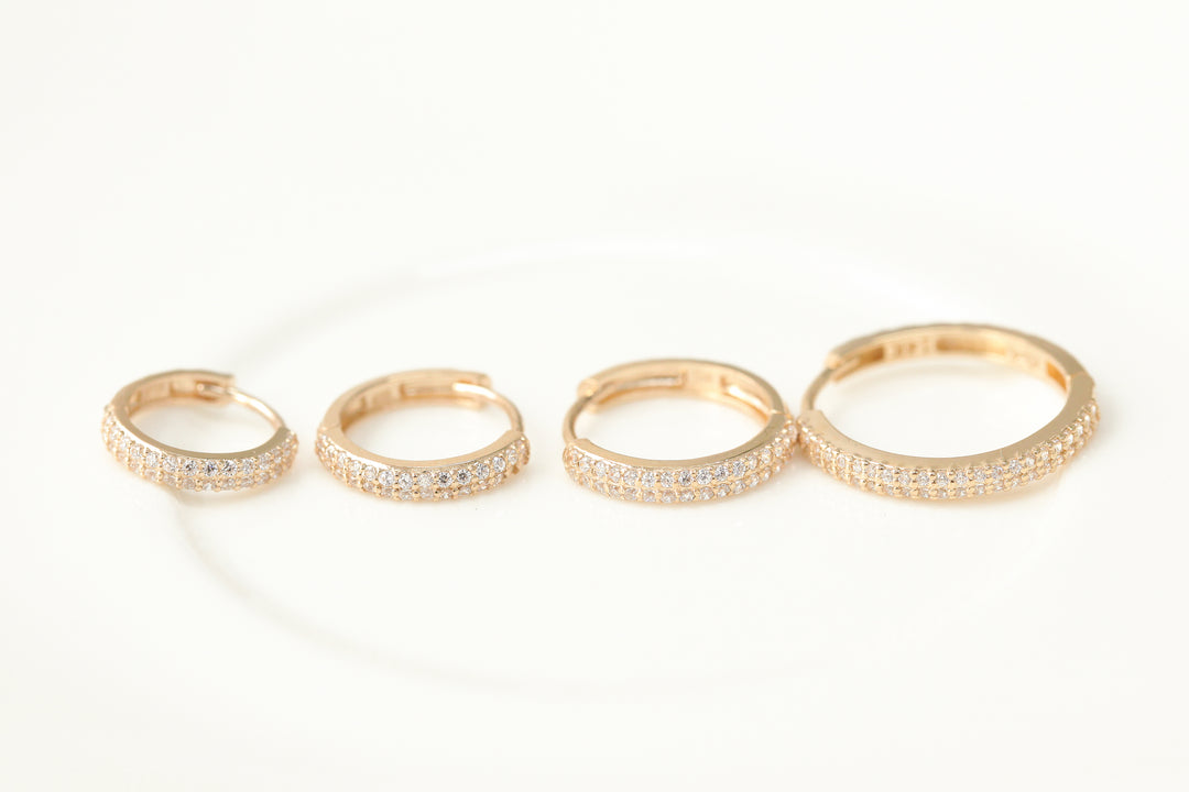 14K Gold 2 Line CZ Hoop Earring