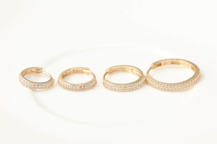 14K Gold 2 Line CZ Hoop Earring
