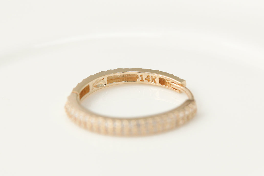 14K Gold 2 Line CZ Hoop Earring