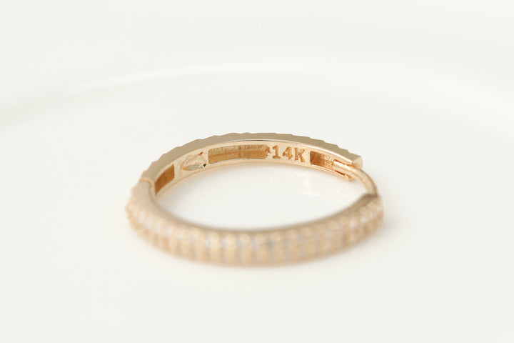14K Gold 2 Line CZ Hoop Earring