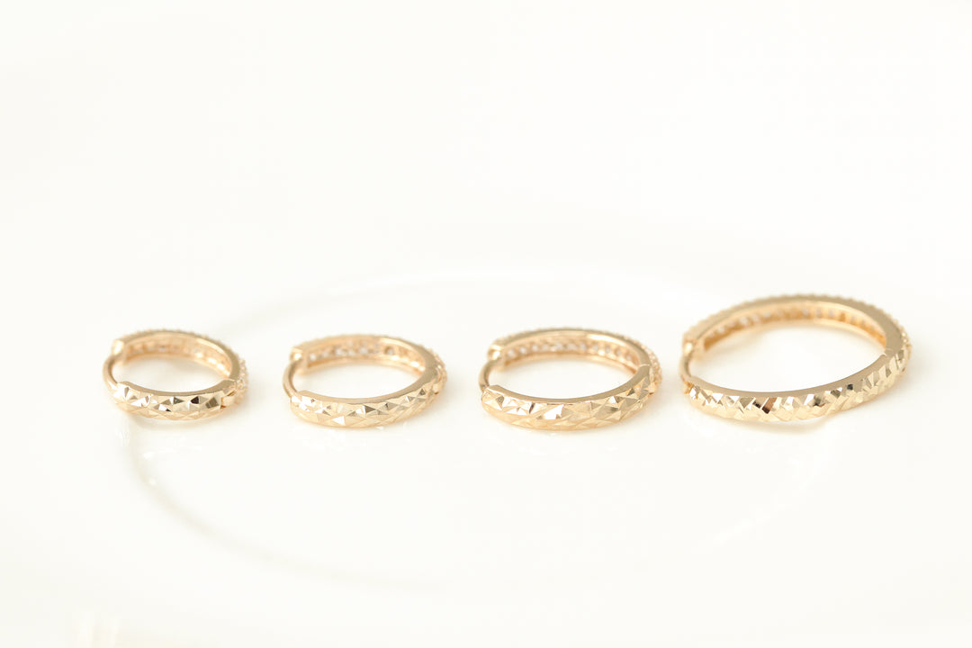 14K Gold 2 Line CZ Hoop Earring