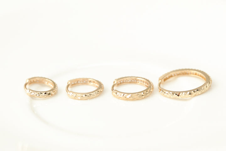 14K Gold 2 Line CZ Hoop Earring