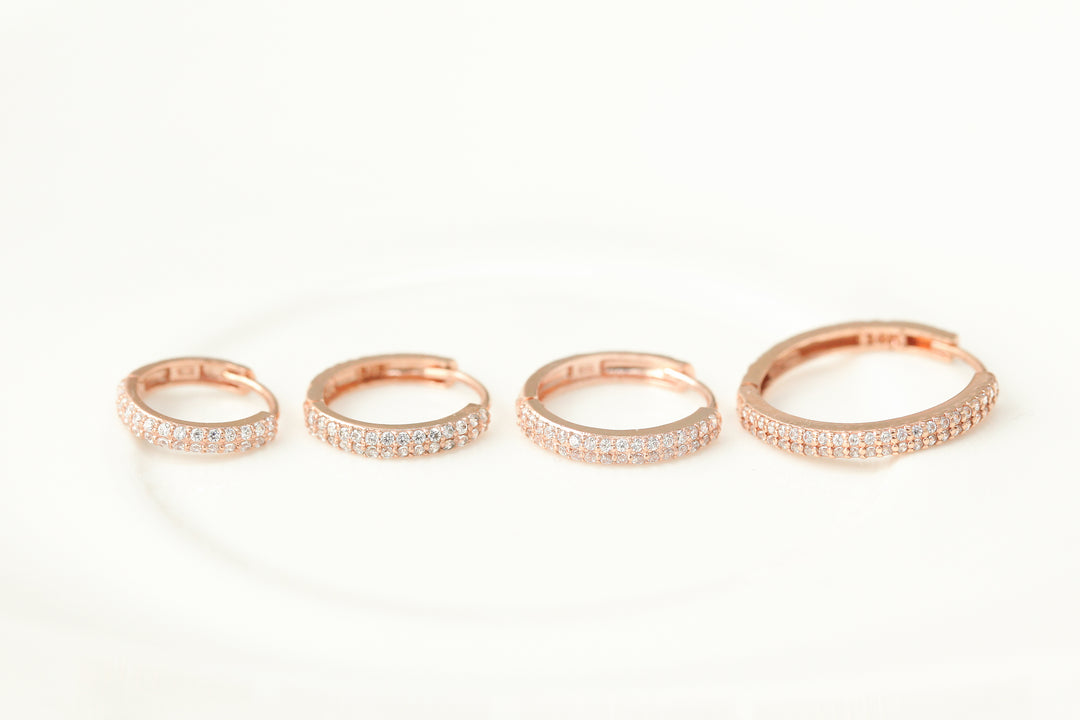 14K Gold 2 Line CZ Hoop Earring