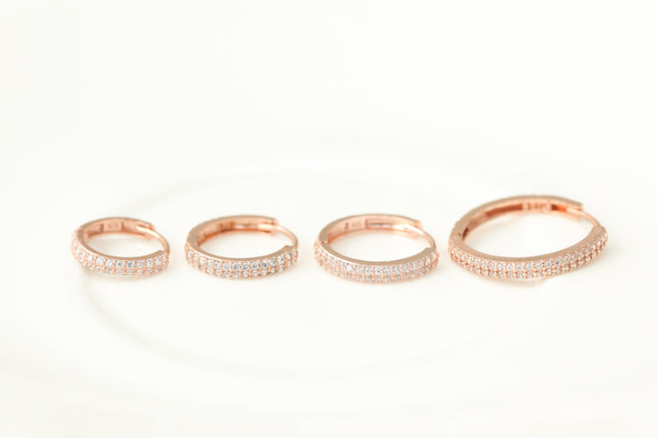 14K Gold 2 Line CZ Hoop Earring