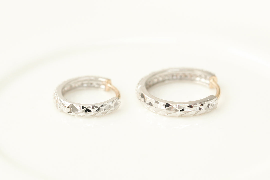 14K Gold 2 Line CZ Hoop Earring