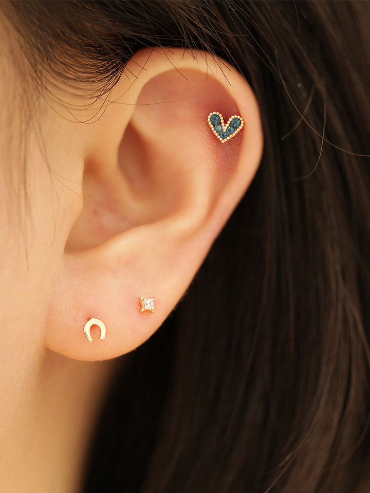 14K gold Bling Lovely Heart Cartilage Earring 20G