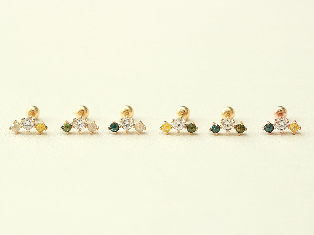 14K Gold Curve Rough Diamond Cartilage Earring 20G