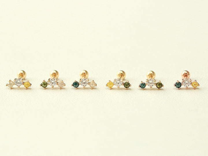 14K Gold Curve Rough Diamond Cartilage Earring 20G