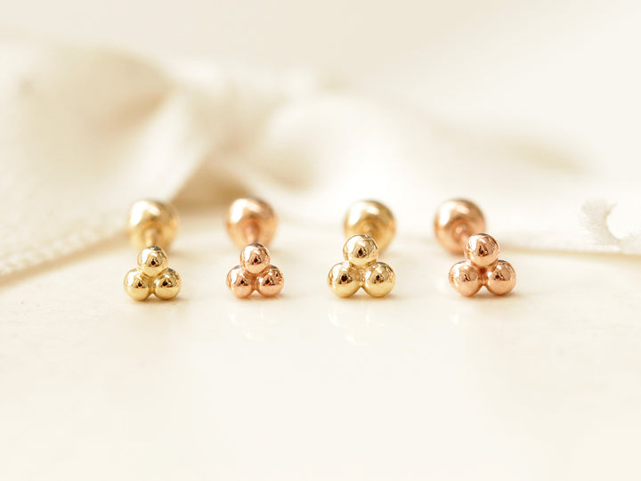 14K gold Triangle Ball cartilage earring 20g