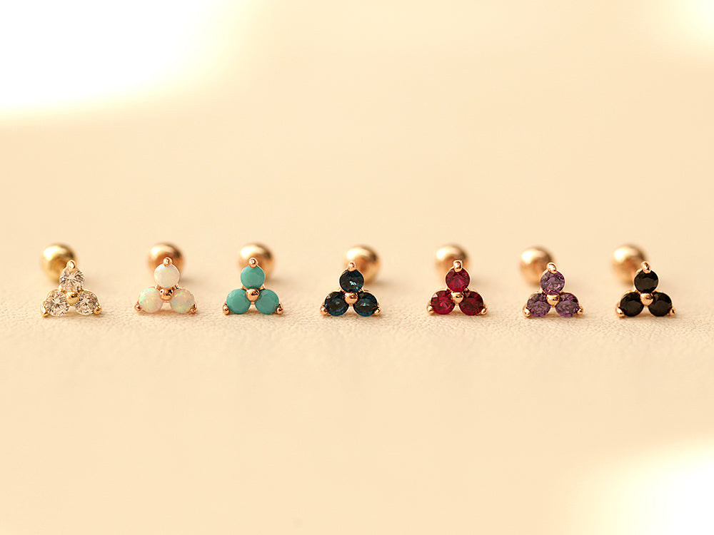 14K Gold Internally Threaded Triangle Cubic Labret Piercing 18G16G