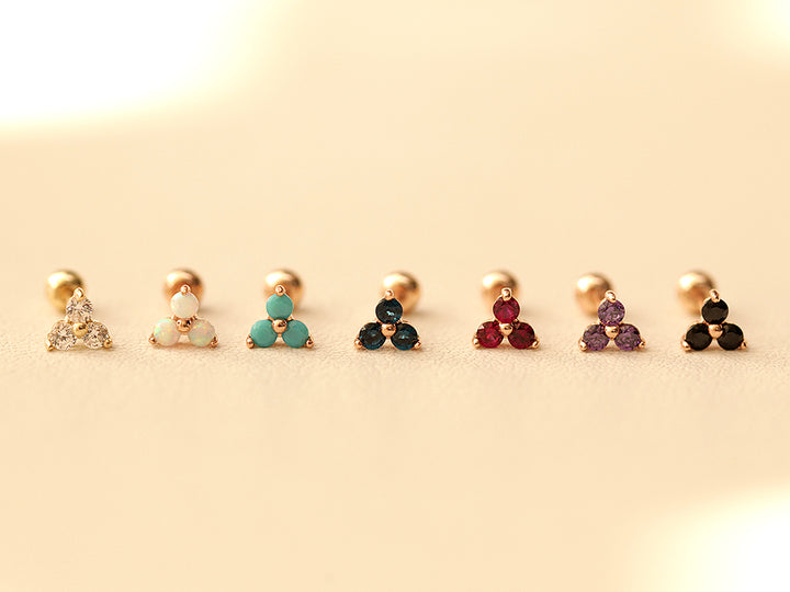 14K Gold Internally Threaded Triangle Cubic Labret Piercing 18G16G