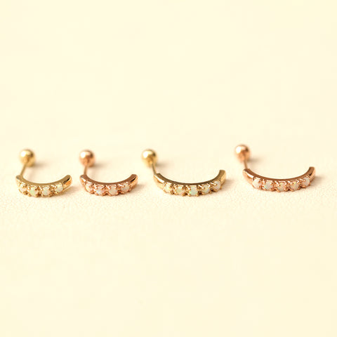 14K Gold Opal Half Curved Earring 20G18G16G