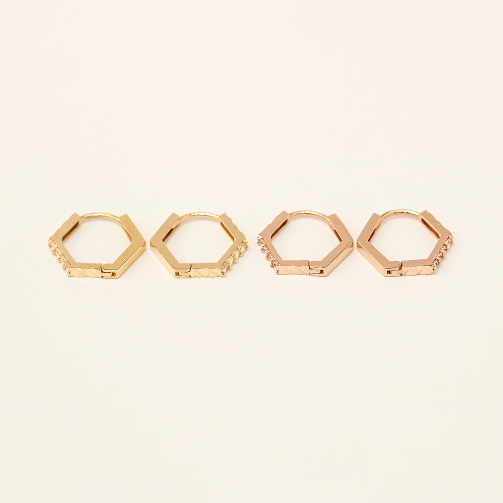 14K Gold Pentagon Simple Cubic Cartilage Hoop Earring