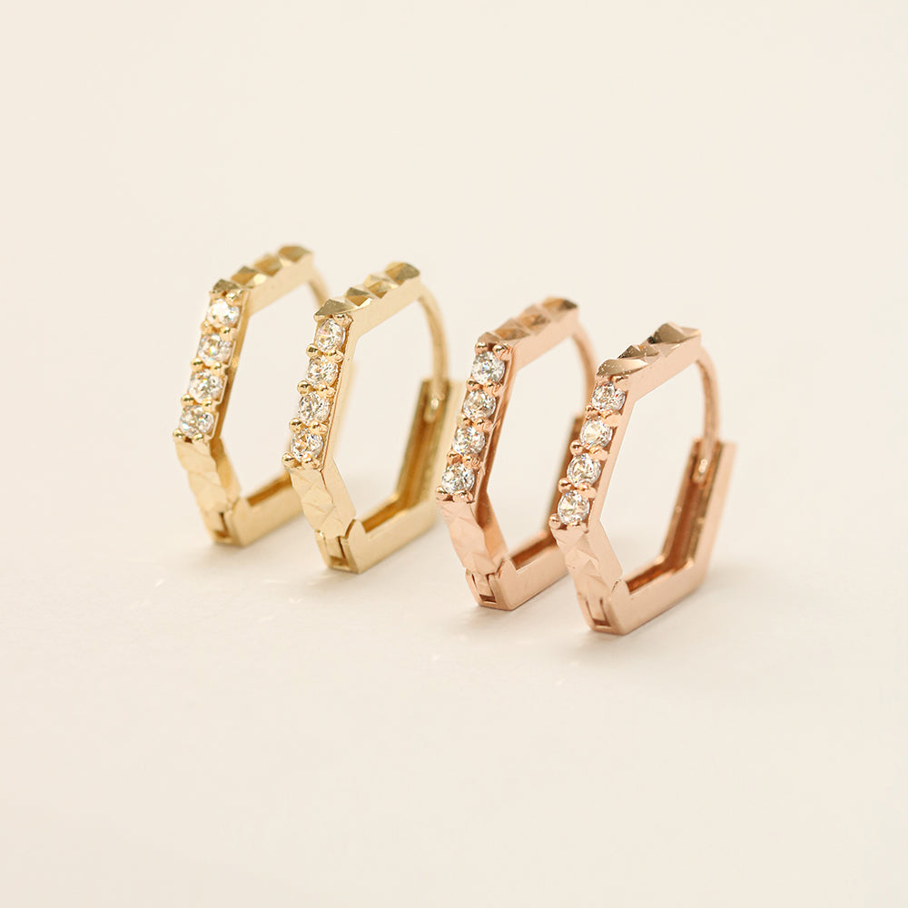 14K Gold Pentagon Simple Cubic Cartilage Hoop Earring