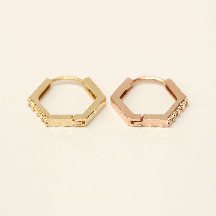 14K Gold Pentagon Simple Cubic Cartilage Hoop Earring