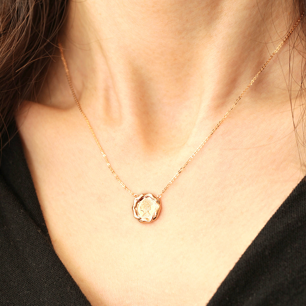 14K 18K Solid Gold Flower Elizabeth Coin Necklace