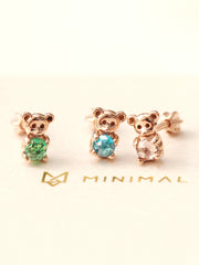 14K Gold Hug CZ Bear Cartilage Earring 18G16G