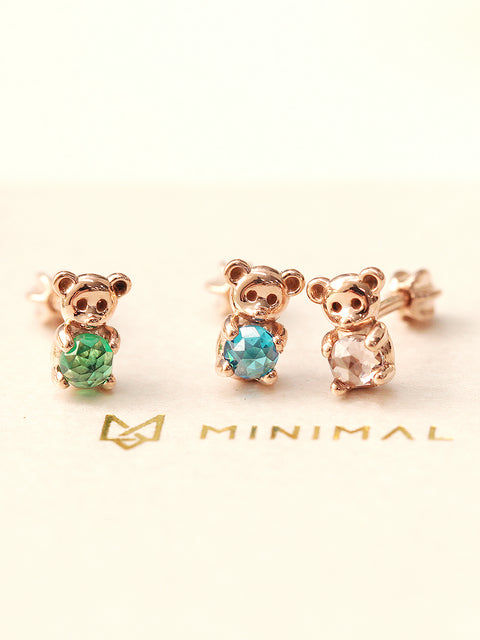 14K Gold Hug CZ Bear Cartilage Earring 18G16G