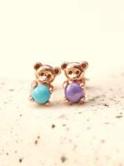 14K Gold Hug CZ Bear Cartilage Earring 18G16G