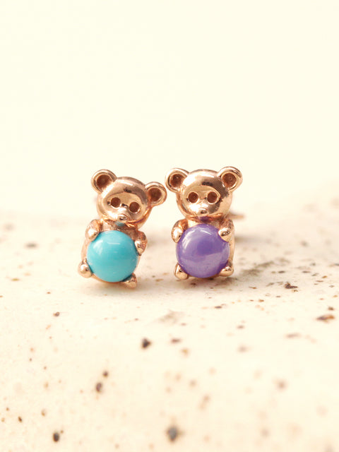 14K Gold Hug CZ Bear Cartilage Earring 18G16G