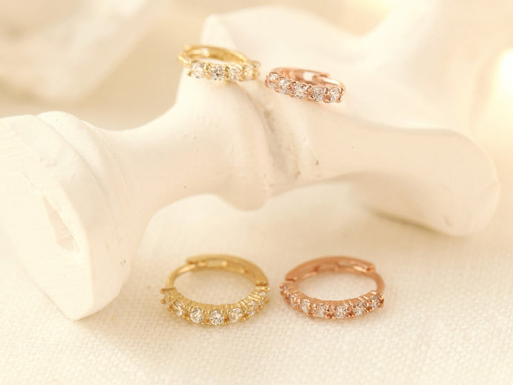 14K Gold Daily CZ Cartilage Hoop Earring