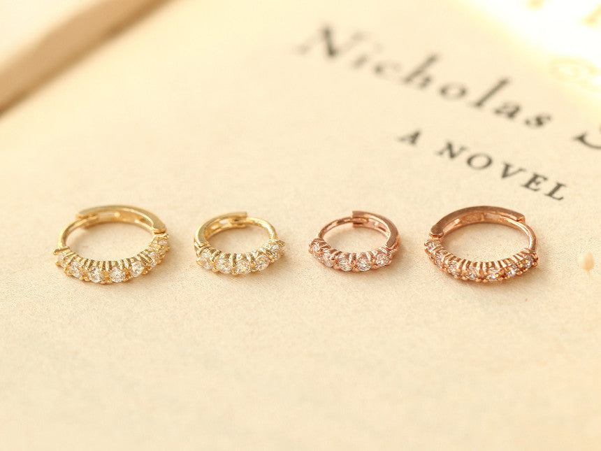 14K Gold Daily CZ Cartilage Hoop Earring