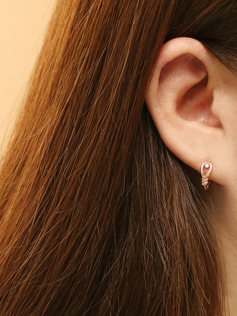 14K Gold Rope Cubic Cartilage Hoop Earring