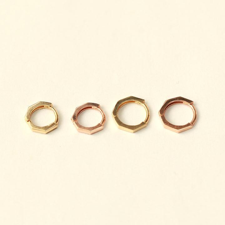 14K Gold Hexagon Hoop Earring