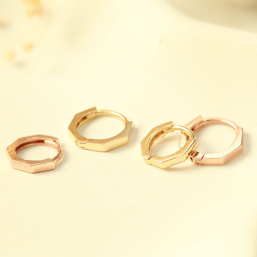14K Gold Hexagon Hoop Earring