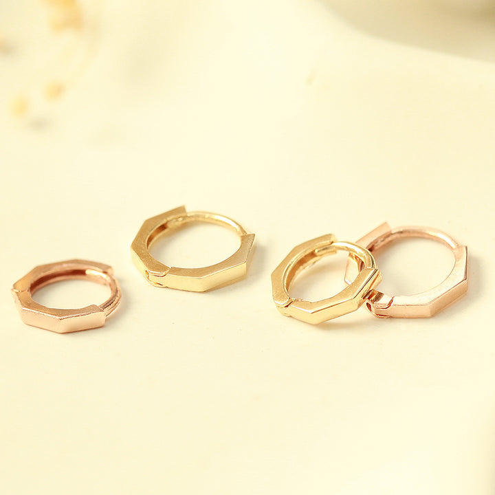 14K Gold Hexagon Hoop Earring