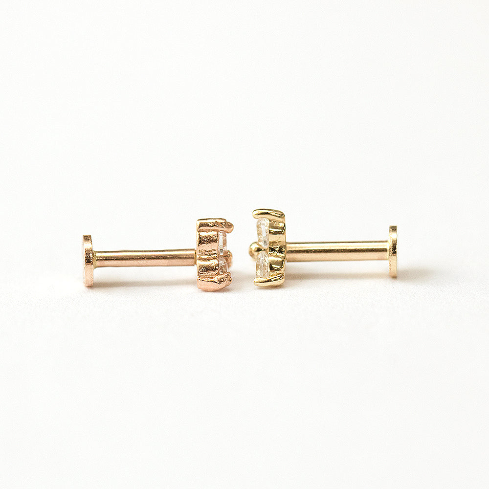 14K Gold Internally Threaded Triangle Cubic Labret Piercing 18G16G