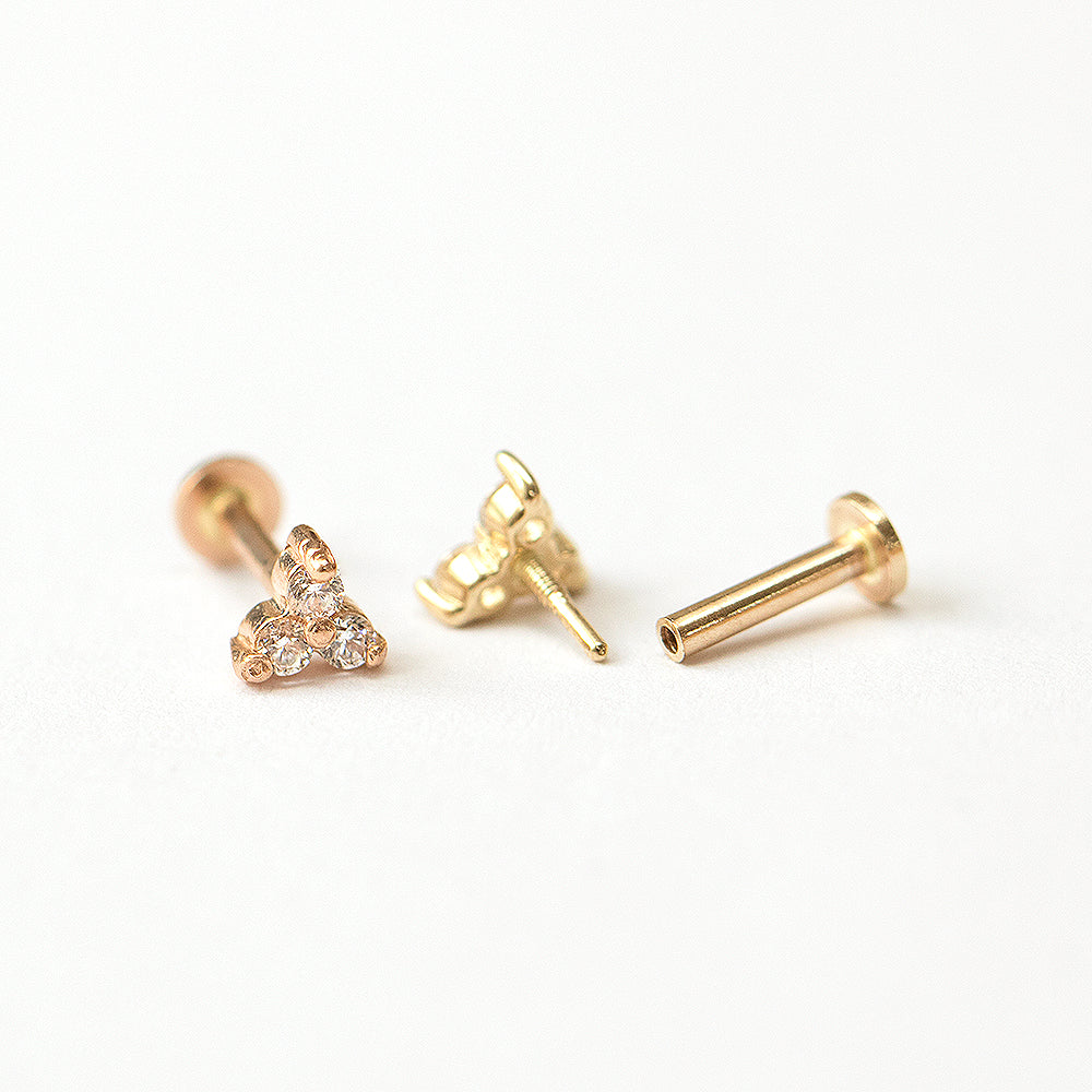 14K Gold Internally Threaded Triangle Cubic Labret Piercing 18G16G