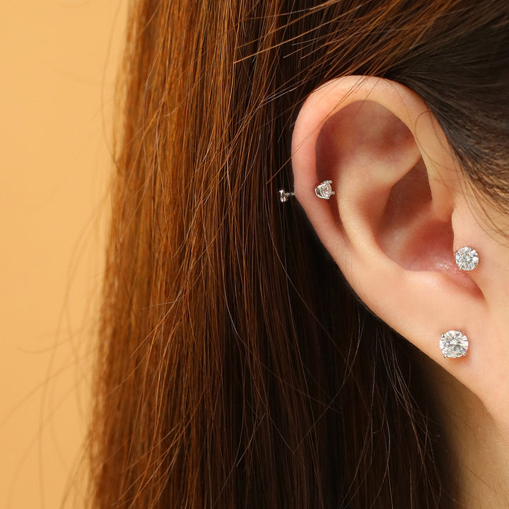 14K Gold 4 Pronged Moissanite Cartilage Earring 20G18G16G