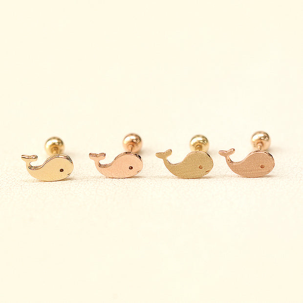 14K Gold Baby Whale Cartilage Earring 20G18G16G