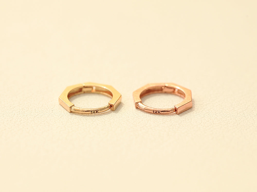 14K Gold Hexagon Hoop Earring