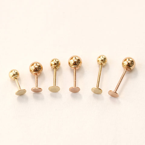 14K Gold Two Way Ball Labret Earring 20G