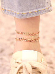 14K Gold Hollow Curved Chain Anklet M