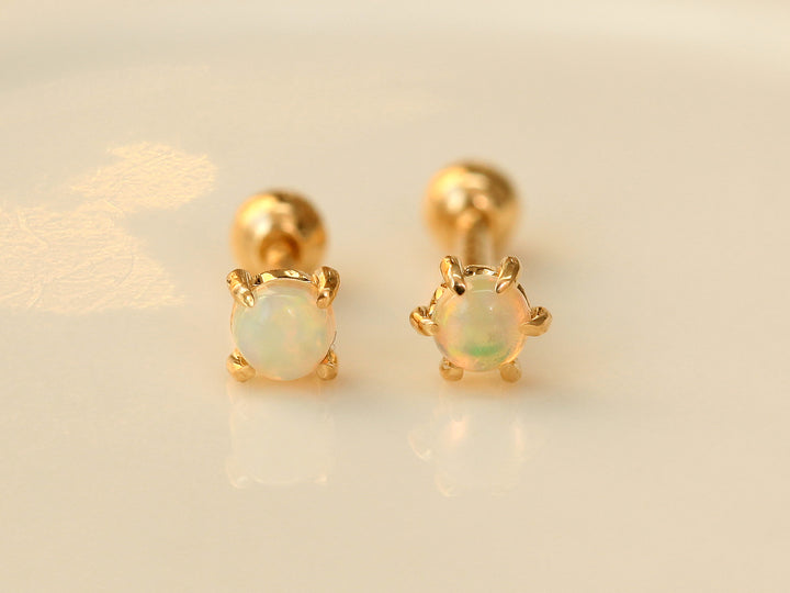 14K Gold Opal Cartilage Earring 3mm 4mm 18G16G