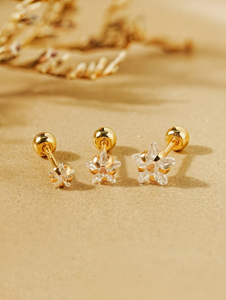 14K Gold Crystal Star Cartilage Earring 20G