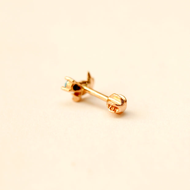 14K Gold Mini Maple Color CZ Cartilage Earring 18G16G