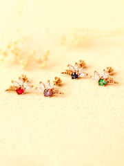 14K Gold Colorful CZ Feather Cartilage Earring 18G16G