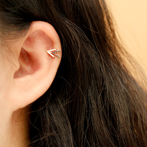 14K Gold Edge Double V Shape Cartilage Earring 18G16G