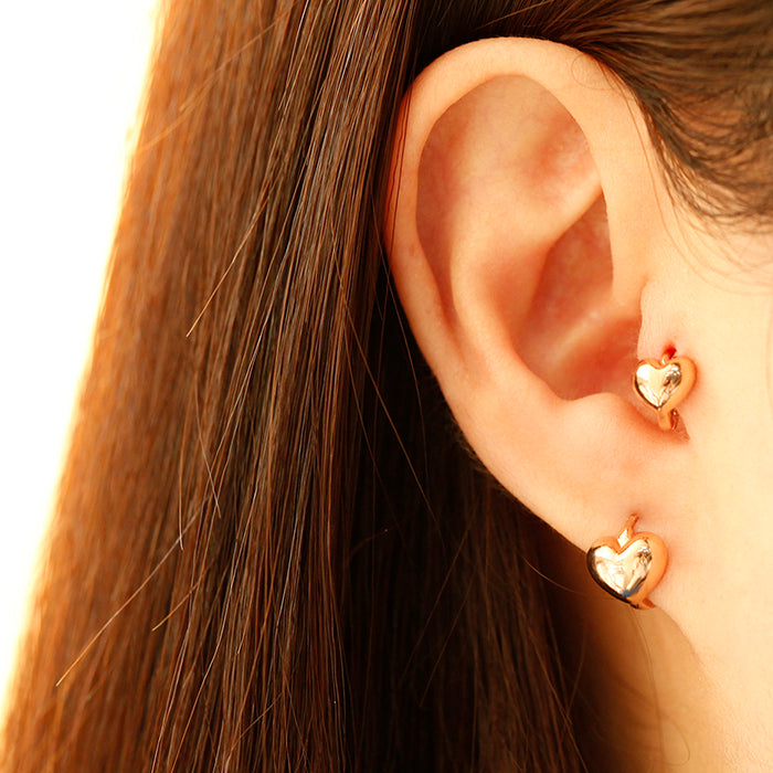 14K Gold Volume Heart Star Hoop Earring